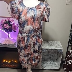 Chevron-Print Midi Dress in Blue & Orange